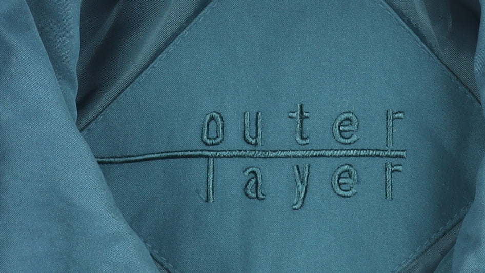 Outer Layer Womens Blue Long Parka Coat M Lined Zip Button Polyester
