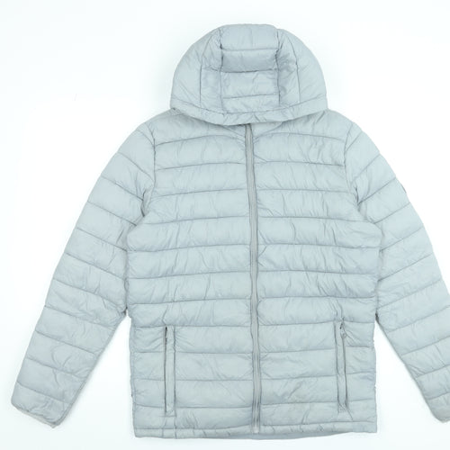 SoulCal & Co Men's Grey Small Puffer Jacket Hooded Lightweight Nylon