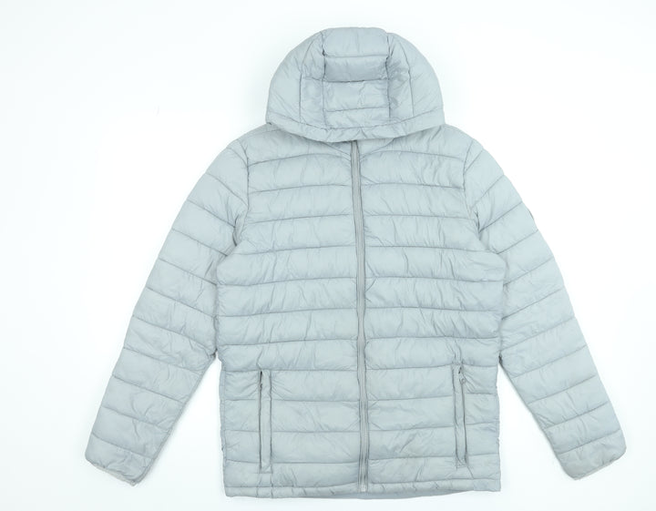 SoulCal & Co Men's Grey Small Puffer Jacket Hooded Lightweight Nylon