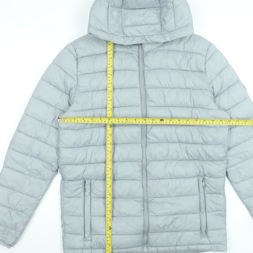SoulCal & Co Men's Grey Small Puffer Jacket Hooded Lightweight Nylon