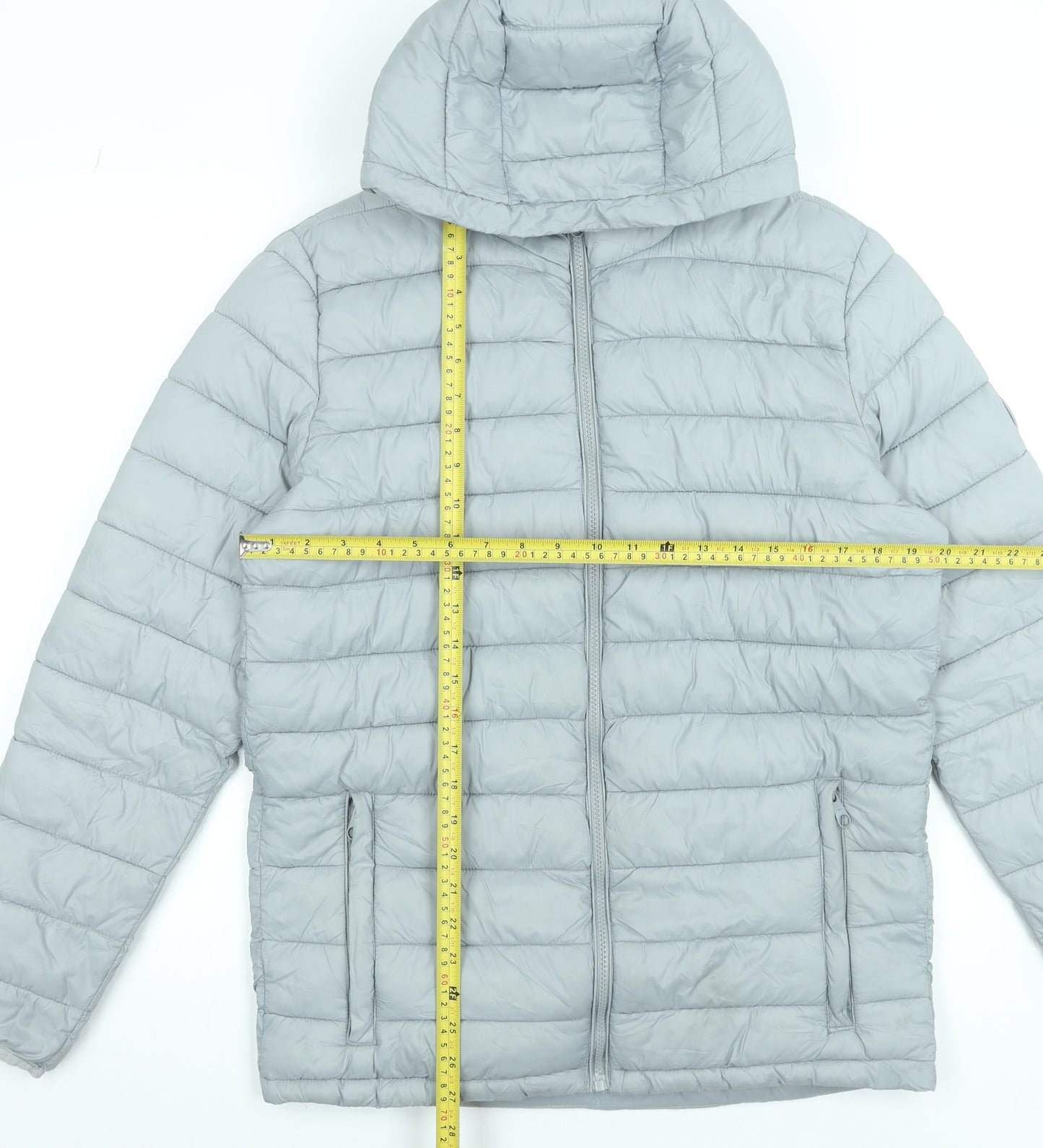 SoulCal & Co Men's Grey Small Puffer Jacket Hooded Lightweight Nylon
