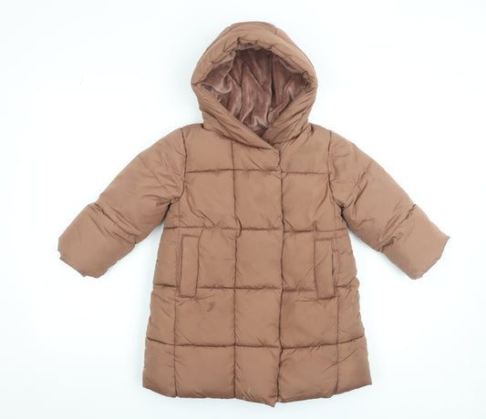 Next Girls Brown 5 Years Hooded Puffer Coat Quilted Winter Jacket