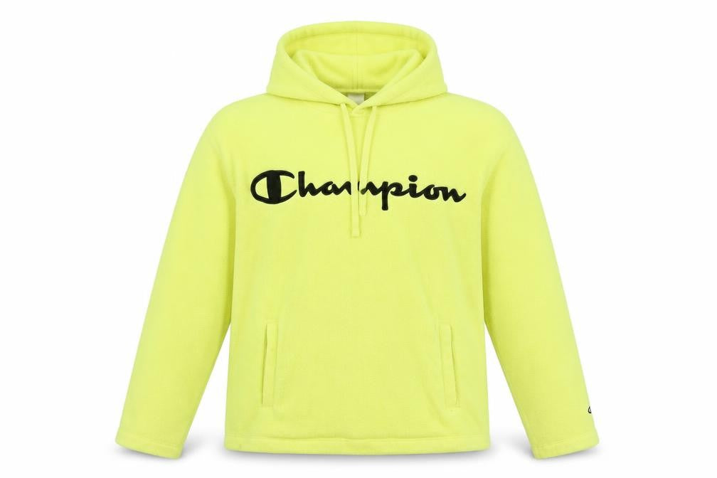 Front view of Champion Men's Yellow Fleece Pullover Hoodie Medium