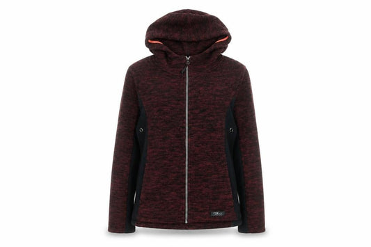 Front view of Next women’s red hooded full zip fleece jacket, size UK 10