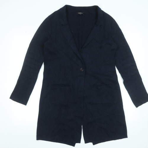 Caroll Women Blue Long Cotton Coatigan Size 12 Single-Breasted