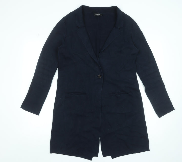 Caroll Women Blue Long Cotton Coatigan Size 12 Single-Breasted