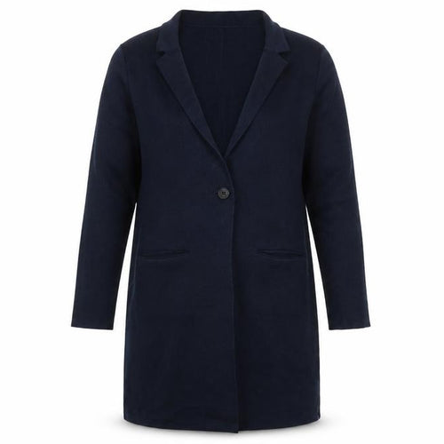 Caroll Women Blue Long Cotton Coatigan Size 12 Single-Breasted