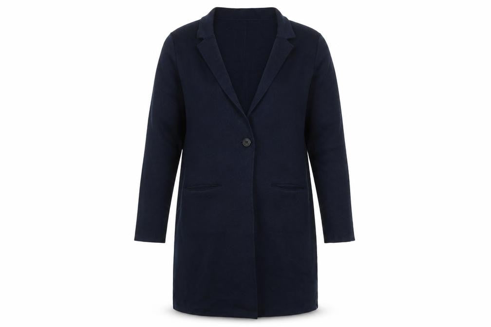 Caroll Women Blue Long Cotton Coatigan Size 12 Single-Breasted