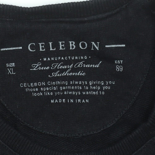 Celebon Men's Black XL Crew Neck Graphic Sweatshirt