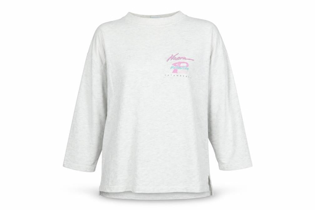 Front view of US Basic women’s grey xl retro nautical long sleeve t-shirt