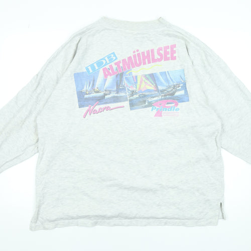 US Basic Womens Grey XL Retro Nautical Long Sleeve T-Shirt
