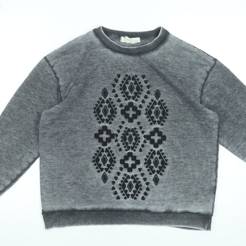 Sitting At Star Women's Grey Pullover Sweatshirt Size S Aztec Print