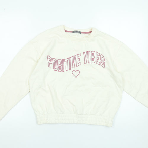 Primark Girls Ivory Positive Vibes Crew Neck Sweatshirt 12-13 Years