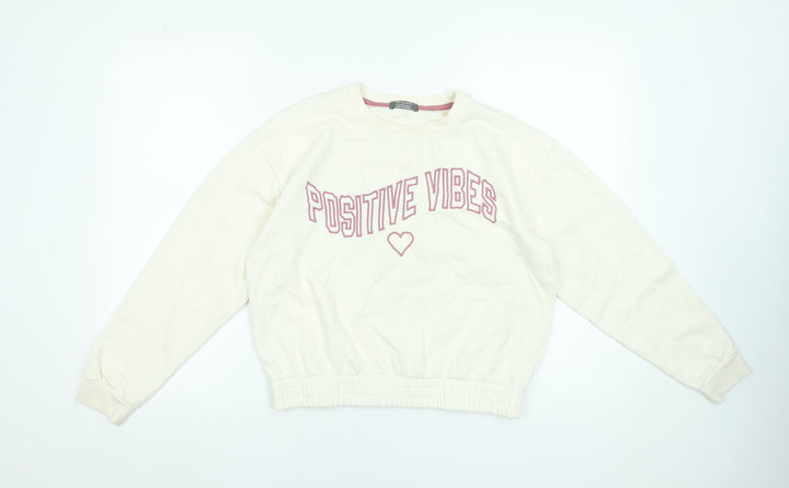 Primark Girls Ivory Positive Vibes Crew Neck Sweatshirt 12-13 Years