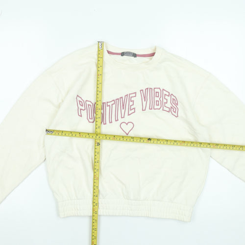 Primark Girls Ivory Positive Vibes Crew Neck Sweatshirt 12-13 Years