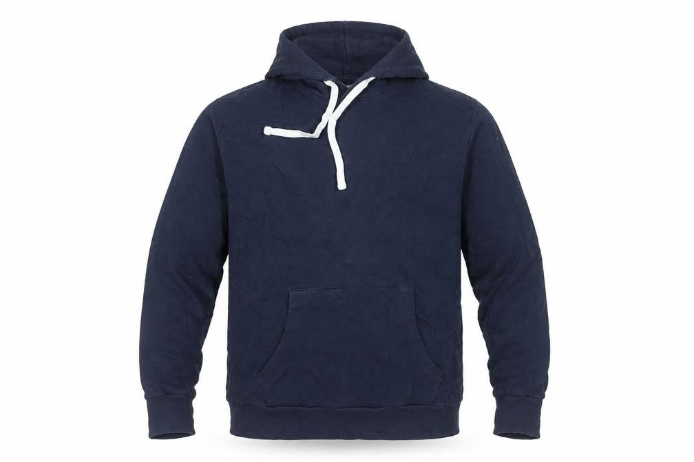 Front view of Jack & Jones Men's Blue Pullover Hoodie, size L, Cotton Casual Sweatshirt