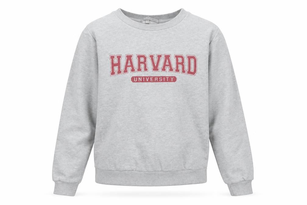 Front view of Pebble Bay Women Grey Harvard University Pullover Sweatshirt, size 12