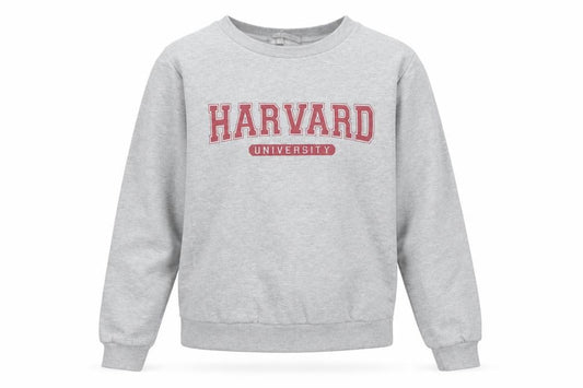 Front view of Pebble Bay Women Grey Harvard University Pullover Sweatshirt, size 12