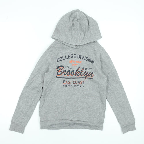 Name It Boys Grey Brooklyn Graphic Pullover Hoodie 9-10 Years Cotton Blend