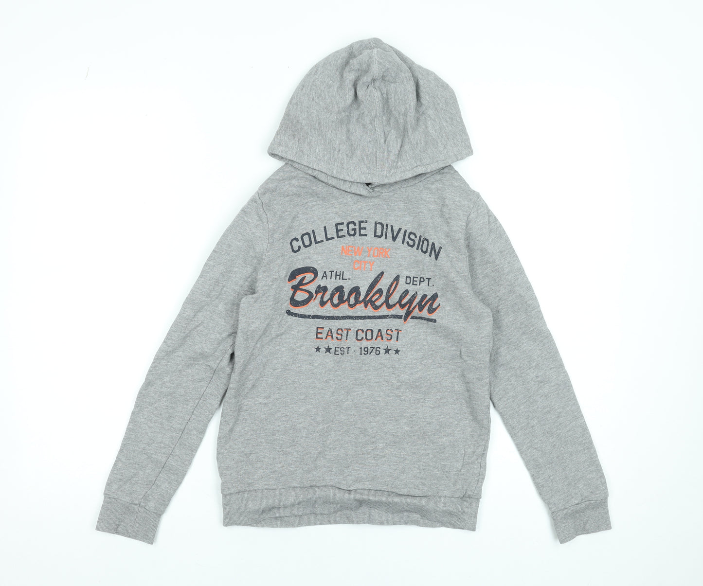 Name It Boys Grey Brooklyn Graphic Pullover Hoodie 9-10 Years Cotton Blend