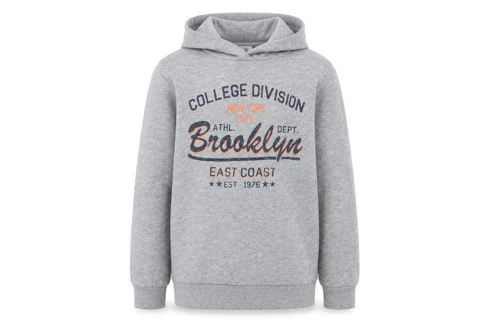 Front view of NAME IT boys’ grey brooklyn graphic pullover hoodie 9-10 years cotton blend