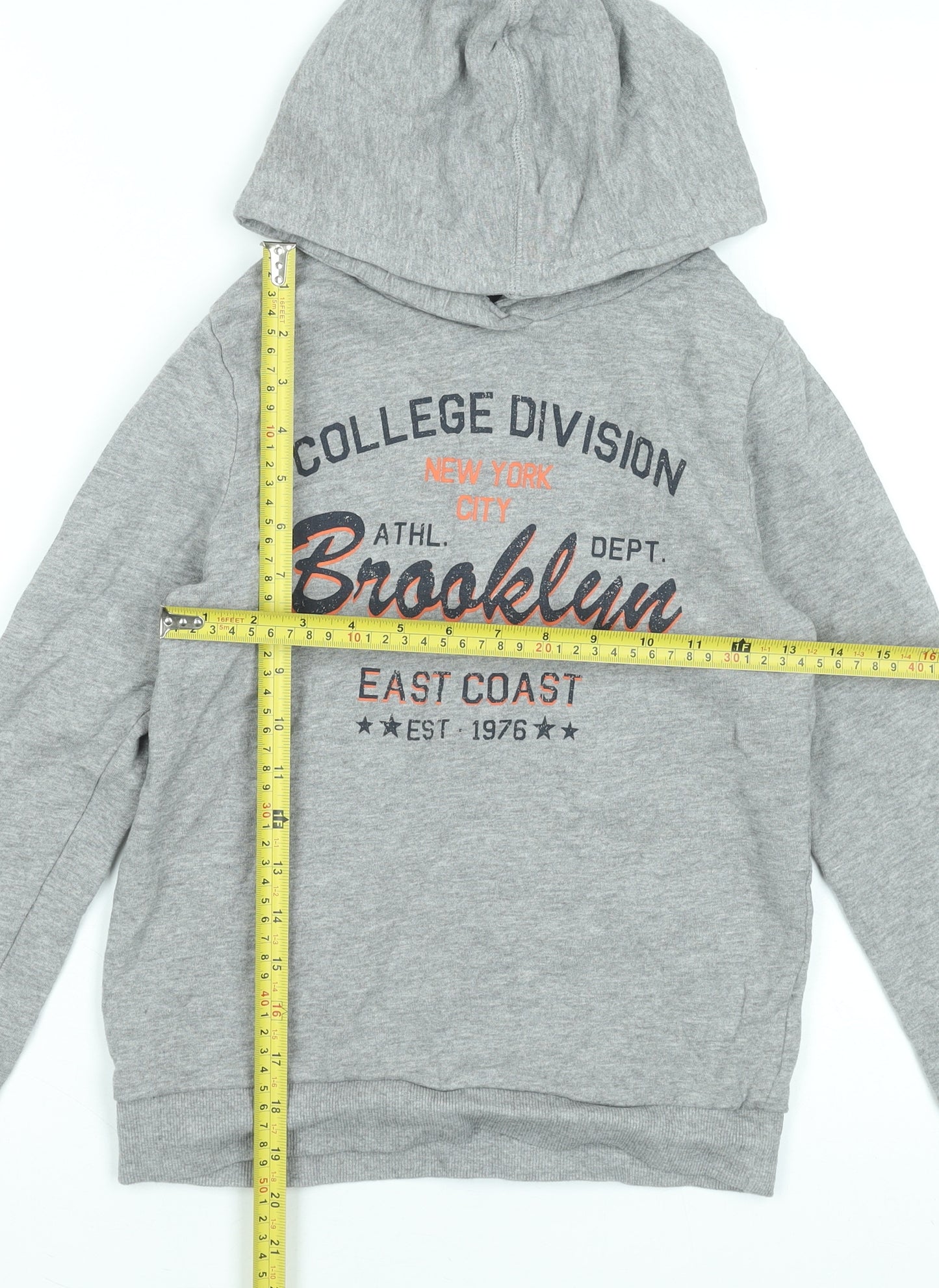 Name It Boys Grey Brooklyn Graphic Pullover Hoodie 9-10 Years Cotton Blend
