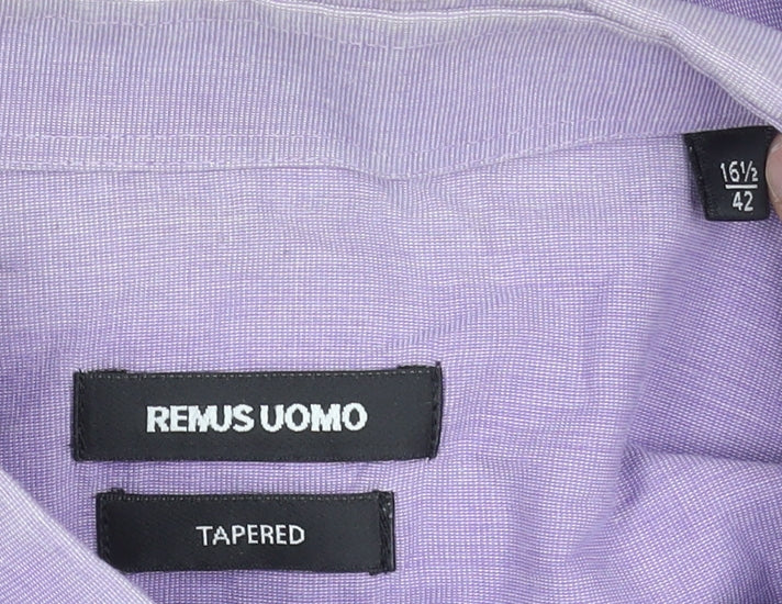 Remus Uomo Men's Purple Slim Fit Long Sleeve Dress Shirt 16.5in