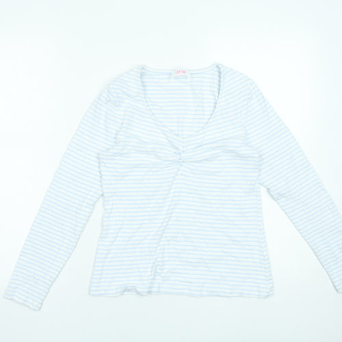 Savida Women's White Striped Long Sleeve V-Neck Cotton Top Size 16