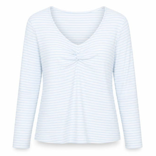 Savida Women's White Striped Long Sleeve V-Neck Cotton Top Size 16
