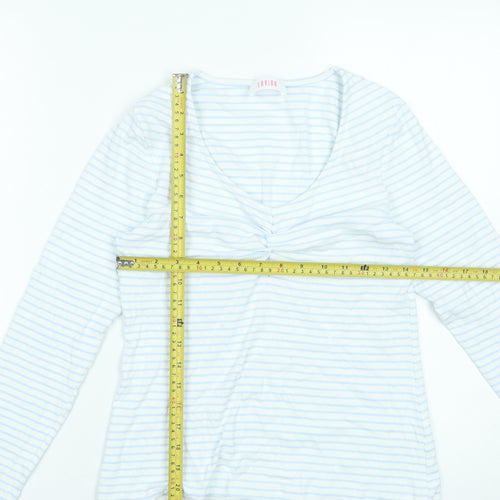 Savida Women's White Striped Long Sleeve V-Neck Cotton Top Size 16