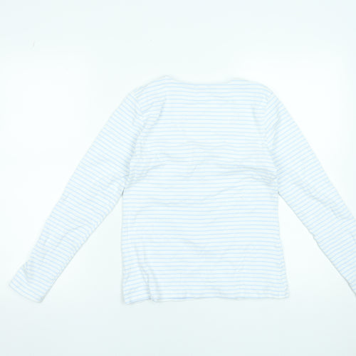 Savida Women's White Striped Long Sleeve V-Neck Cotton Top Size 16