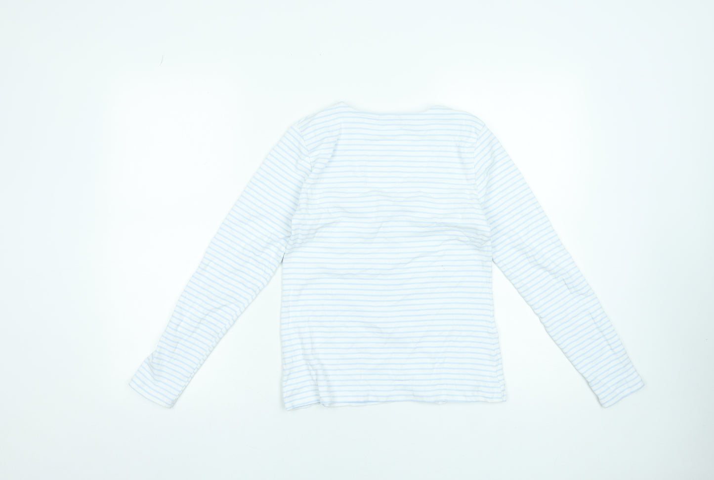 Savida Women's White Striped Long Sleeve V-Neck Cotton Top Size 16