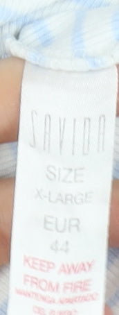 Savida Women's White Striped Long Sleeve V-Neck Cotton Top Size 16