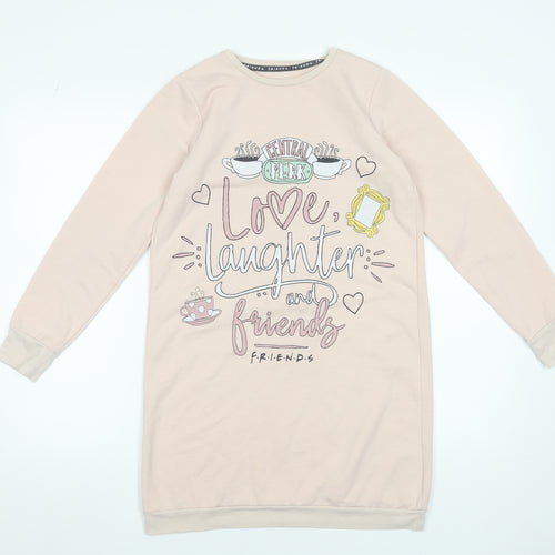George Girls Beige Friends Graphic Long Sleeve T-Shirt Dress 12-13 Years