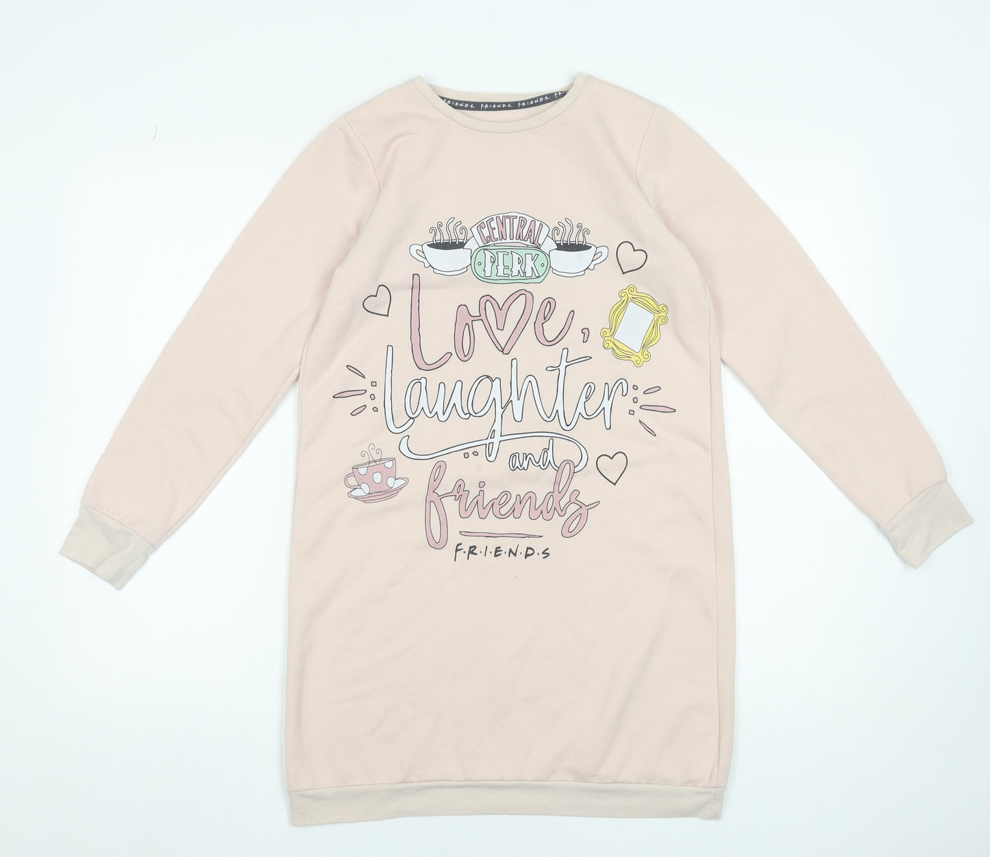 George Girls Beige Friends Graphic Long Sleeve T-Shirt Dress 12-13 Years