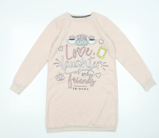 George Girls Beige Friends Graphic Long Sleeve T-Shirt Dress 12-13 Years