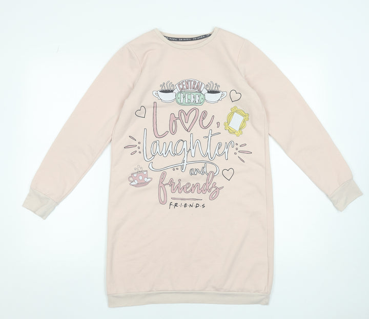 George Girls Beige Friends Graphic Long Sleeve T-Shirt Dress 12-13 Years