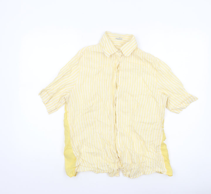 van Laack Women Yellow Striped Linen Short Sleeve Button-Up Shirt Size 12