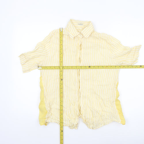 van Laack Women Yellow Striped Linen Short Sleeve Button-Up Shirt Size 12