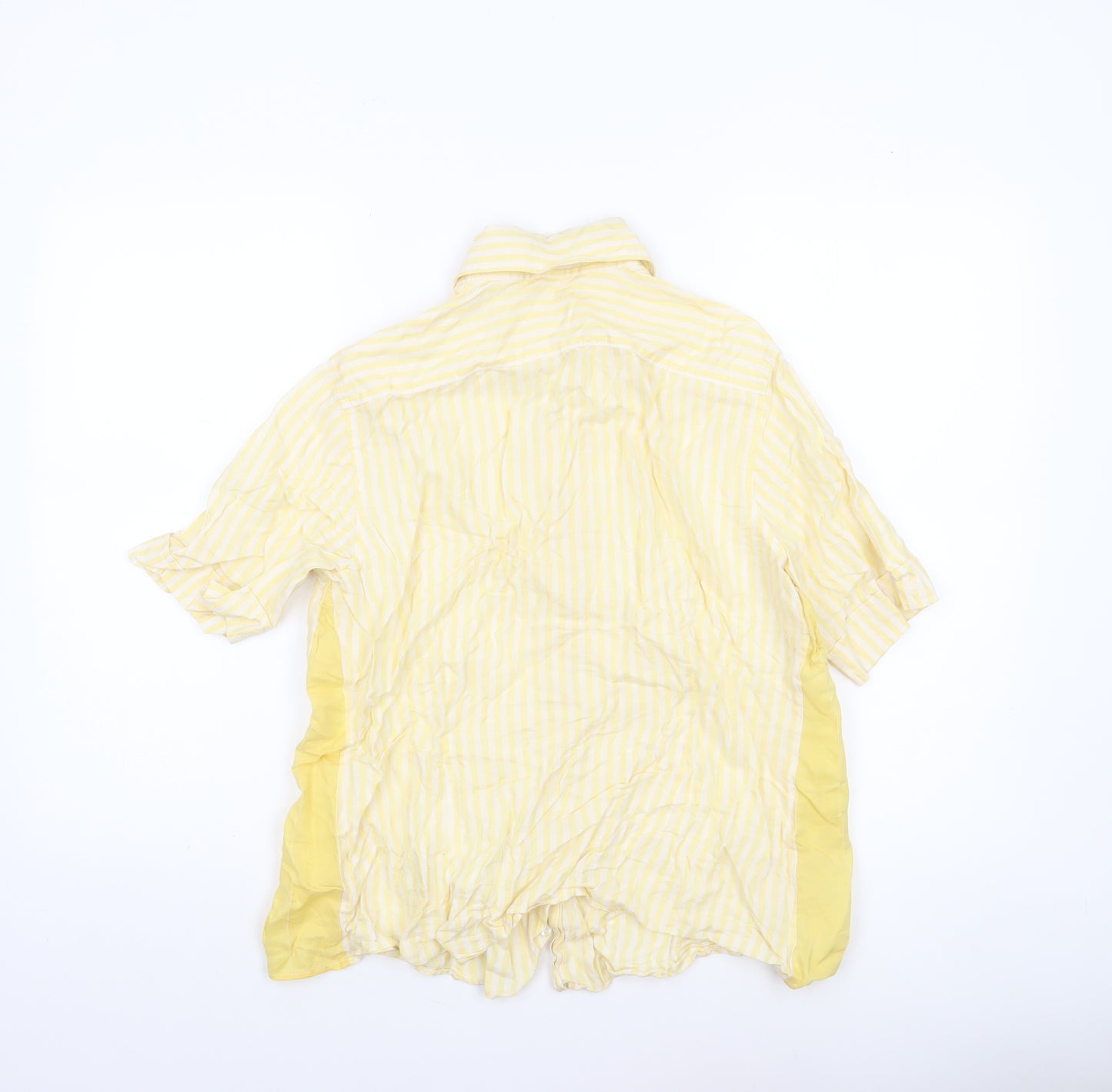 van Laack Women Yellow Striped Linen Short Sleeve Button-Up Shirt Size 12