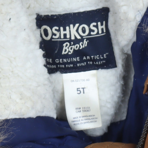 OshKosh B'gosh Boys Brown & Navy Hooded Fur Trim Puffer Jacket 5 Years