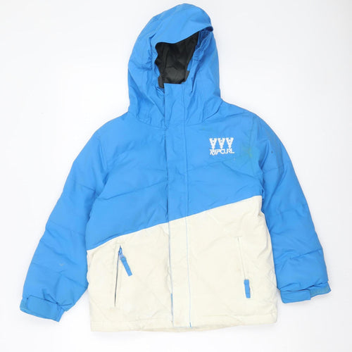 Rip Curl Boys Blue & Ivory Hooded Ski Jacket 8 Years Waterproof Winter Coat