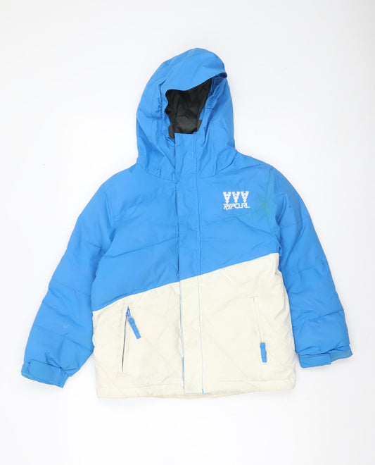 Rip Curl Boys Blue & Ivory Hooded Ski Jacket 8 Years Waterproof Winter Coat