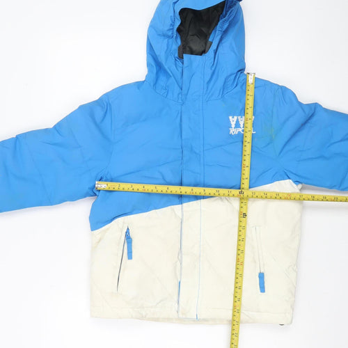 Rip Curl Boys Blue & Ivory Hooded Ski Jacket 8 Years Waterproof Winter Coat