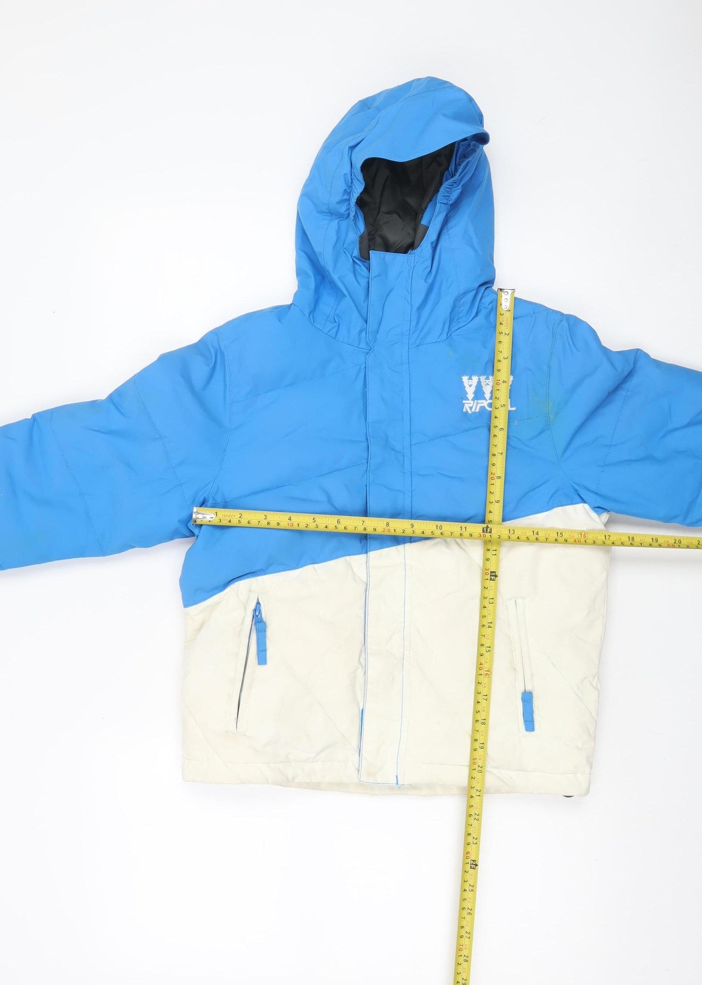 Rip Curl Boys Blue & Ivory Hooded Ski Jacket 8 Years Waterproof Winter Coat