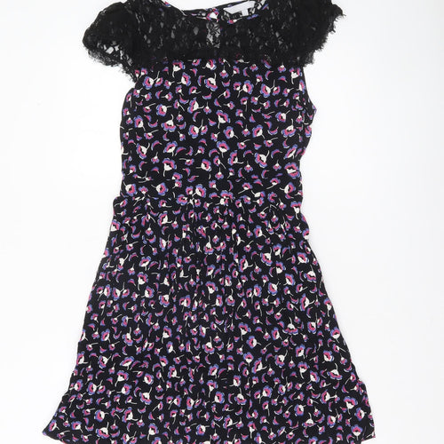 Red Herring Womens Black Floral Lace Short Fit & Flare Dress Size 12
