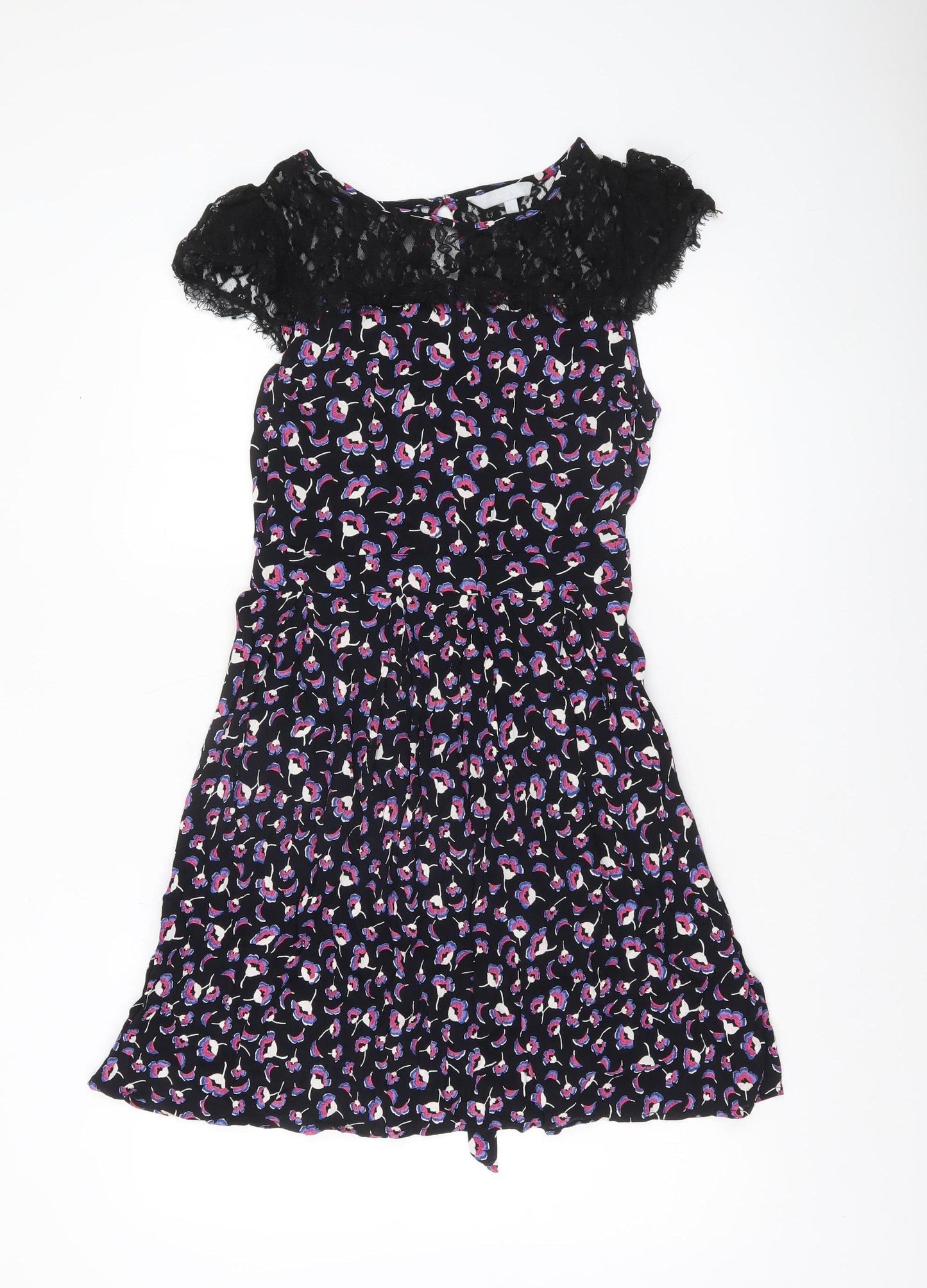 Red Herring Womens Black Floral Lace Short Fit & Flare Dress Size 12