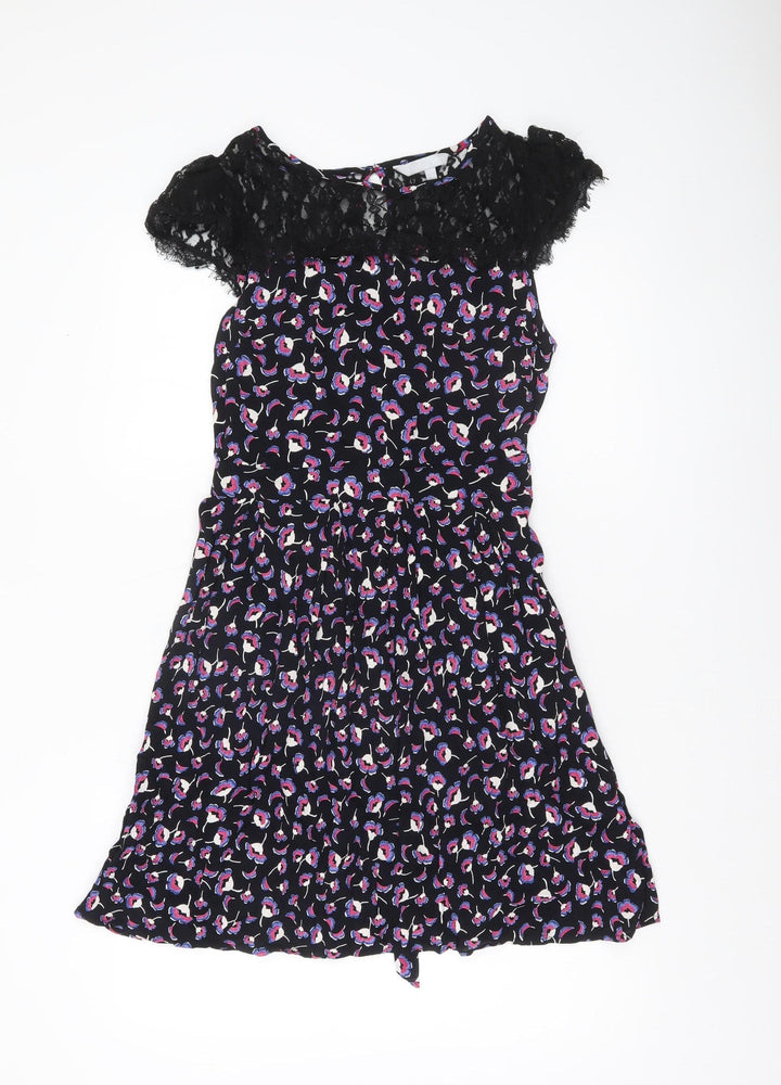 Red Herring Womens Black Floral Lace Short Fit & Flare Dress Size 12