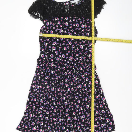 Red Herring Womens Black Floral Lace Short Fit & Flare Dress Size 12