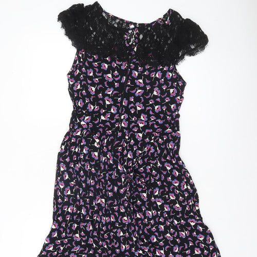 Red Herring Womens Black Floral Lace Short Fit & Flare Dress Size 12